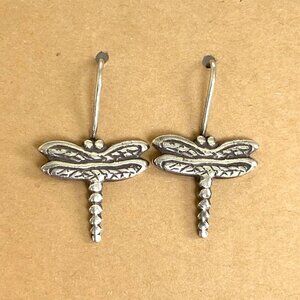 Sterling Silver 925 1.20" Textured Dragonfly Dangle Hook Earrings